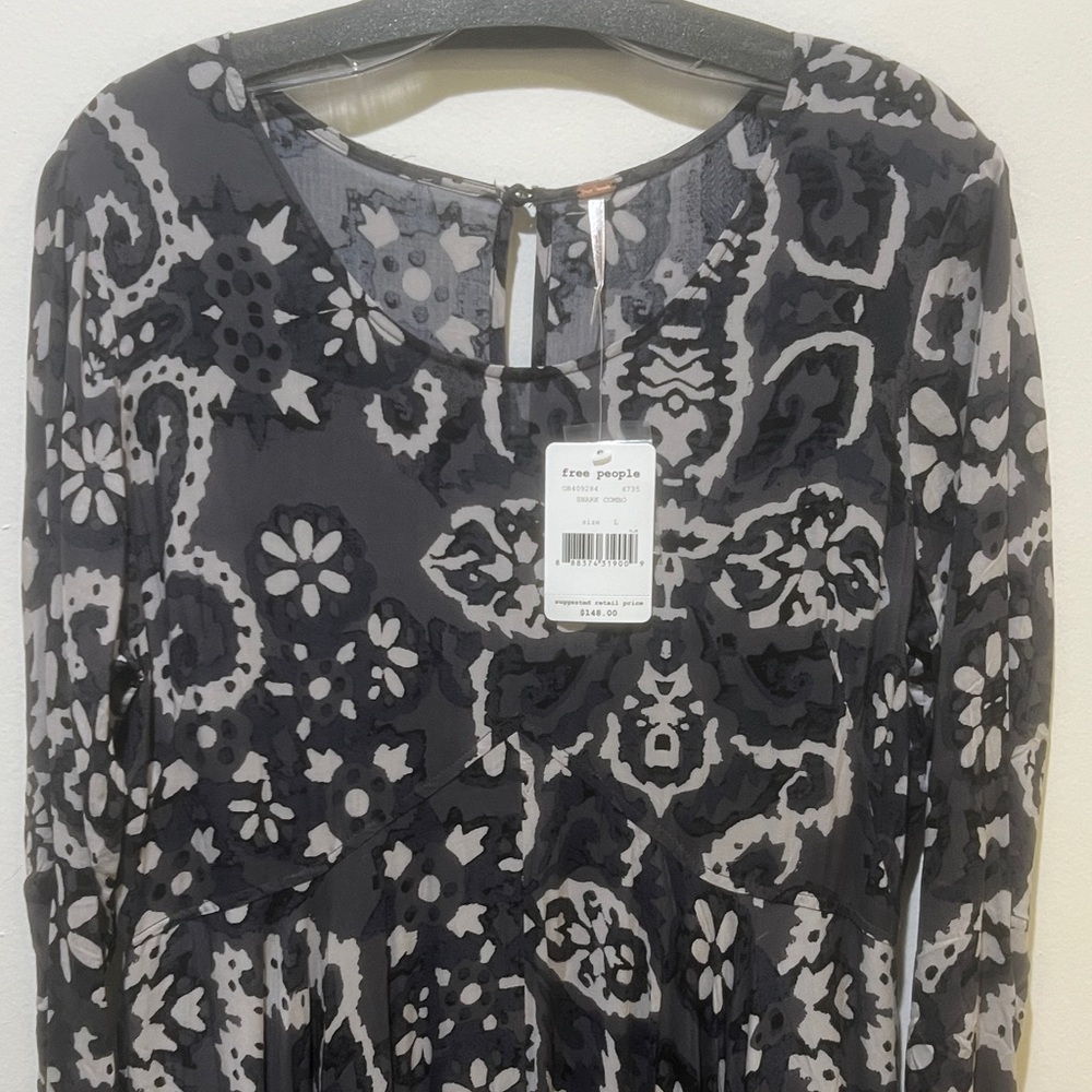 NEW Free People First Kiss Maxi Dress Size Large Gray Shark Combo Boho - Picture 8 of 11
